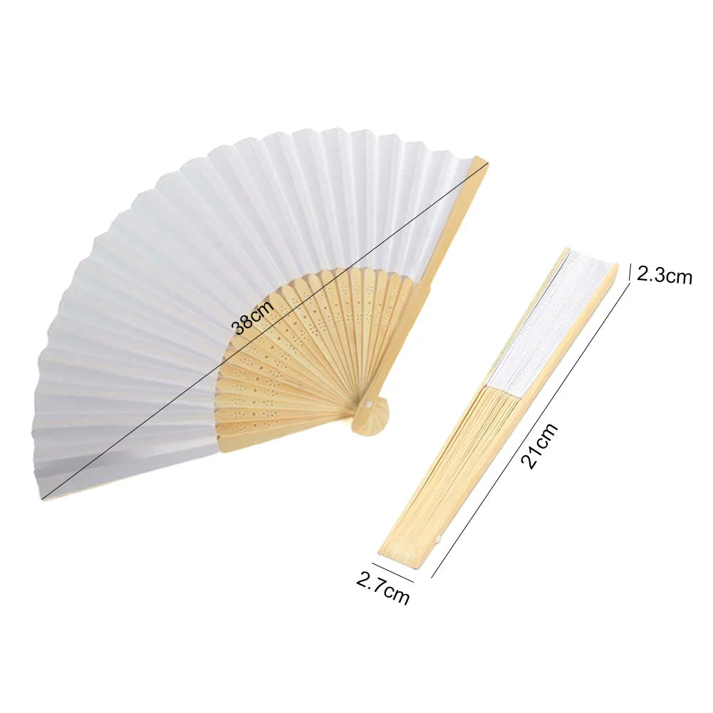 100-1PCS Hand Held Paper Fans Blank White Bamboo Folding Fans for Wedding Gift Party Dance DIY Decoration Personalised Fan
