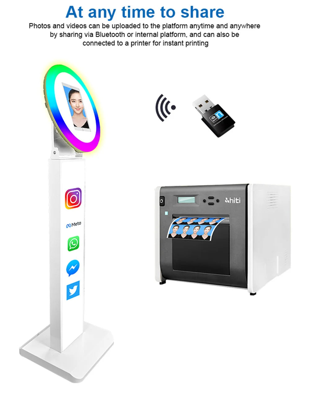 iPad Photo Booth Selfie Machine Shell Adjustable Stand Photobooth With LED Ring Light Customized LOGO For Wedding Partys Events