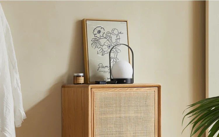 Japanese-Style Solid Wood Double-Door Rattan Shoe Cabinet Imported Oak Simple Modern Bedroom Storage Hall Entrance Cabinet