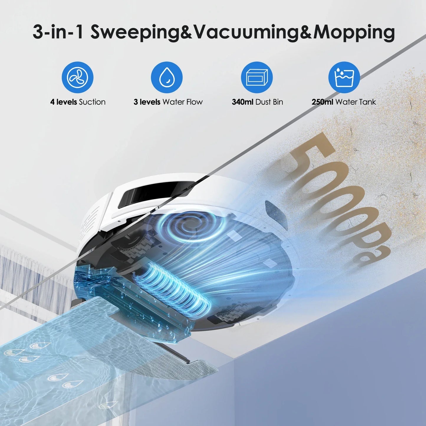 Lubluelu L15 Robot Vacuum And Mop Combo 5000Pa, Auto-Charging, 5 Maps, Robot Vacuum, 30 No-go Zones, 3 In 1 Robot Vacuum Cleaner