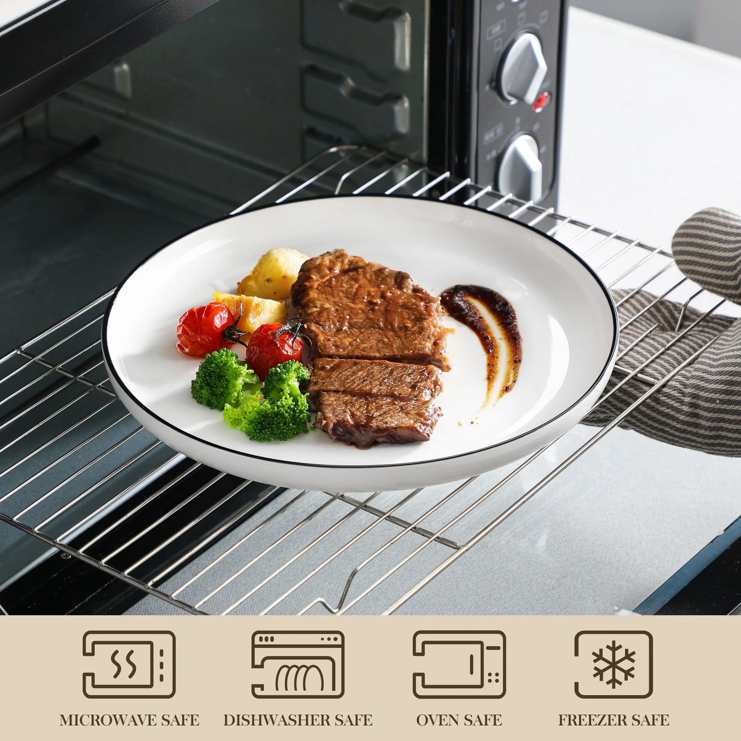 MALACASA 24/48Piece Ceramic Plates Black Rim Porcelain Dinnerware Set  6/12 Pcs Dinner/Soup/Dessert Plates/Bowl Service for 6/12