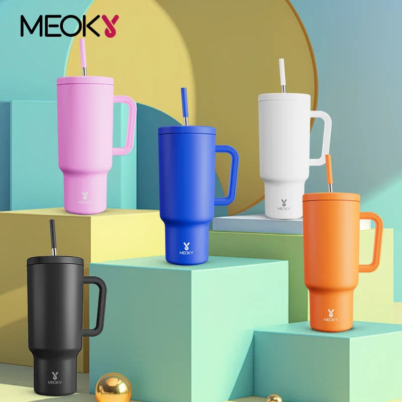 Meoky New 40oz Handle Tumbler Keep Hot Insulation Coffee Cup Multicolor Stainless Steel Leak-proof Car Mug Vacuum Bottle Winter