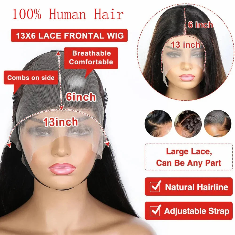 30 34 Inch 13x6 Lace Front Human Hair Wig Bone Straight Preplucked Brazilian 13x4 360 Lace Front Wig Human Hair Wigs For Women