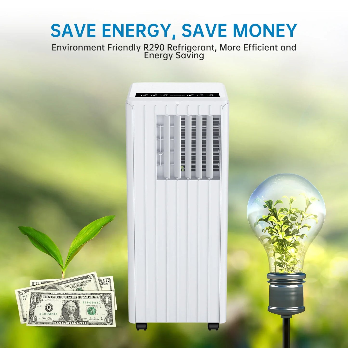 Portable Air Conditioner 9000BTUs 3 In1 Air Conditioner, Dehumidifier 42L/Day, Cooler, Fan with 2 Speeds,Digital Display