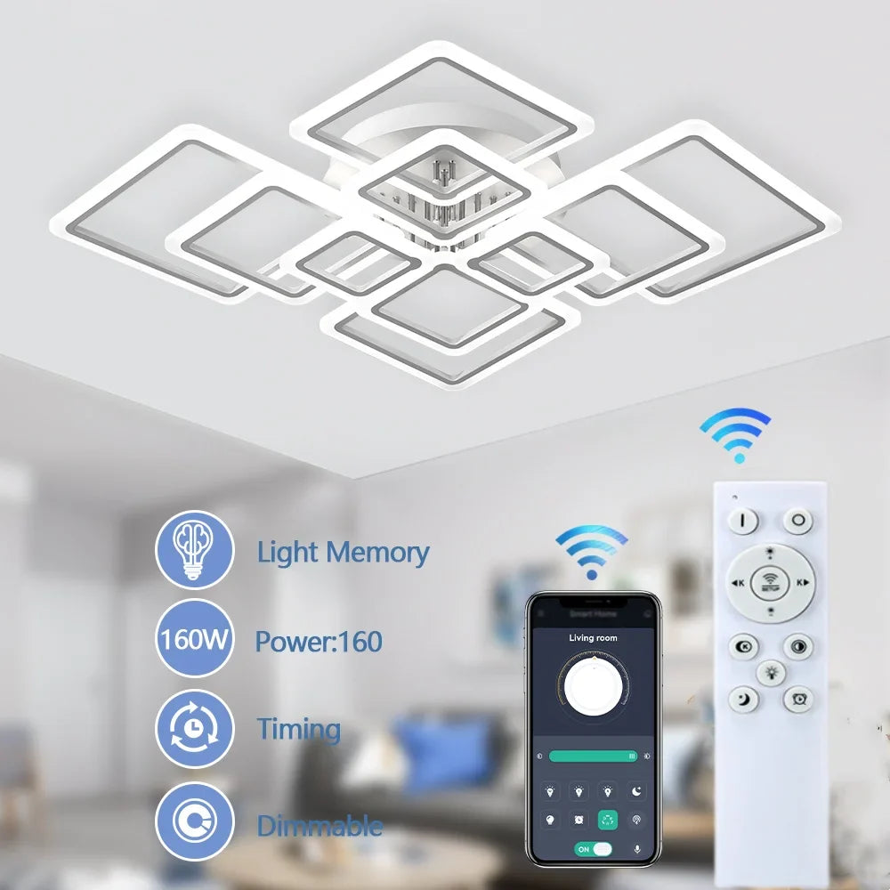 Modern LED Ceiling Light Dimmable Ceiling Lamp Fixture Acrylic Flush Mount Ceiling Chandelier Lighting for Living Room Home