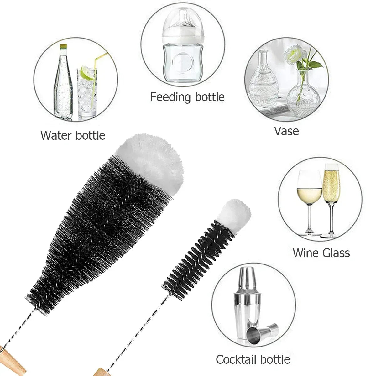 Bottle Brush for Soda Glass Bottles, Gentle Scratch-Free Nylon Bristles, Baby Bottle Cleaner, Glass Carafe for Drinking Bottles