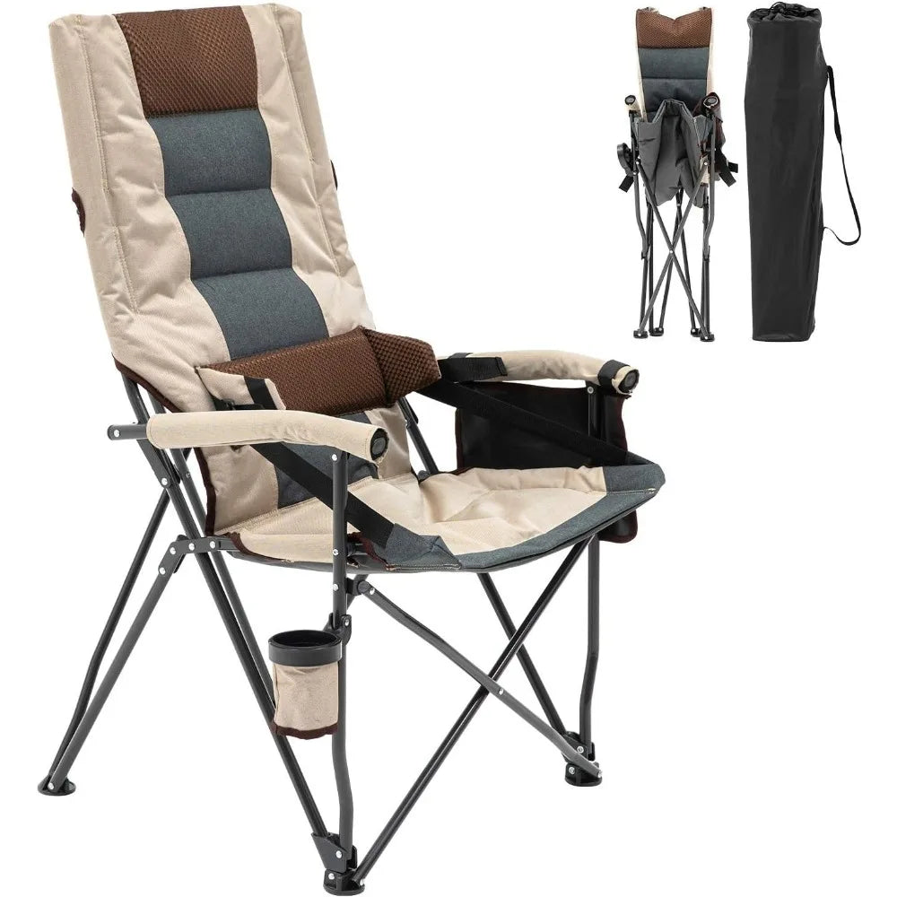 Adjustable Oversized Camping Chair High Luxury Upholstered Seat with Lumbar Back Support 400 Lb High Back Camping Chair