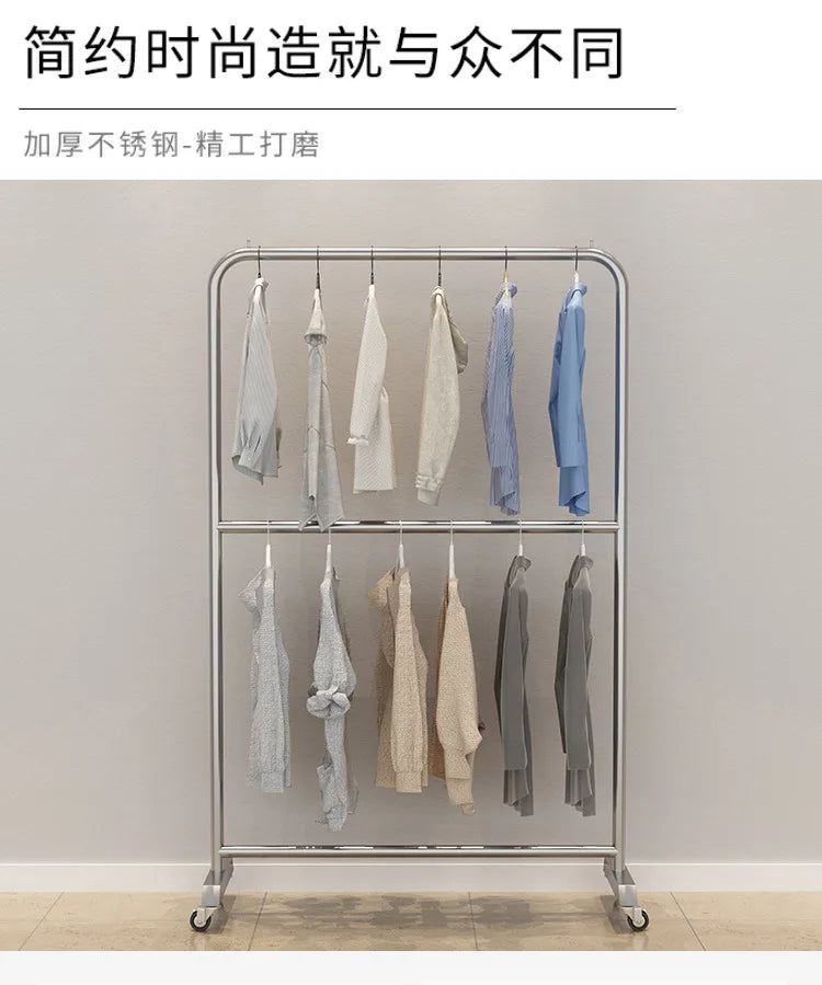 Mobile Cloth Racks Wheels Metal Multiple Levels Portable Adjustable Commercial Clothes Hanger Display Cabide Home Furniture
