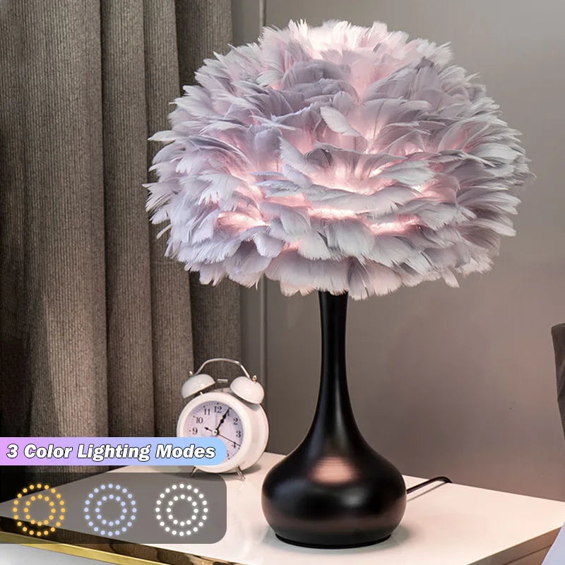 Feather Table Lamp LED Night Light Modern Creative