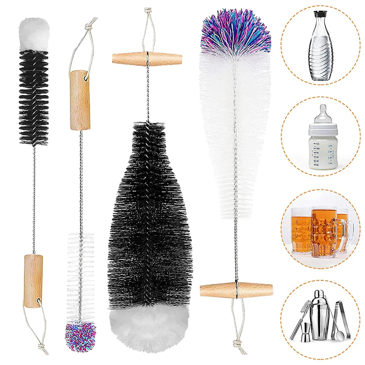 Bottle Brush for Soda Glass Bottles, Gentle Scratch-Free Nylon Bristles, Baby Bottle Cleaner, Glass Carafe for Drinking Bottles