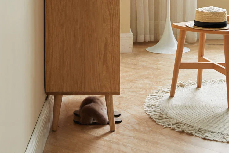 Japanese-Style Solid Wood Double-Door Rattan Shoe Cabinet Imported Oak Simple Modern Bedroom Storage Hall Entrance Cabinet