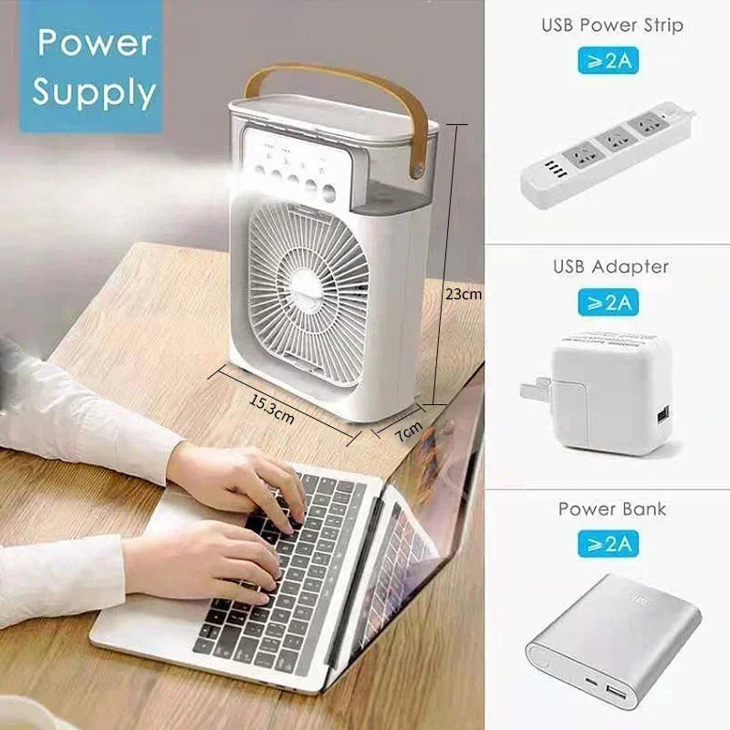 New 3 In 1 Fan AIr Conditioner Household Mini Air Cooler LED Night Light Portable