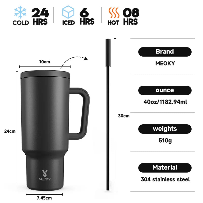 Meoky New 40oz Handle Tumbler Keep Hot Insulation Coffee Cup Multicolor Stainless Steel Leak-proof Car Mug Vacuum Bottle Winter