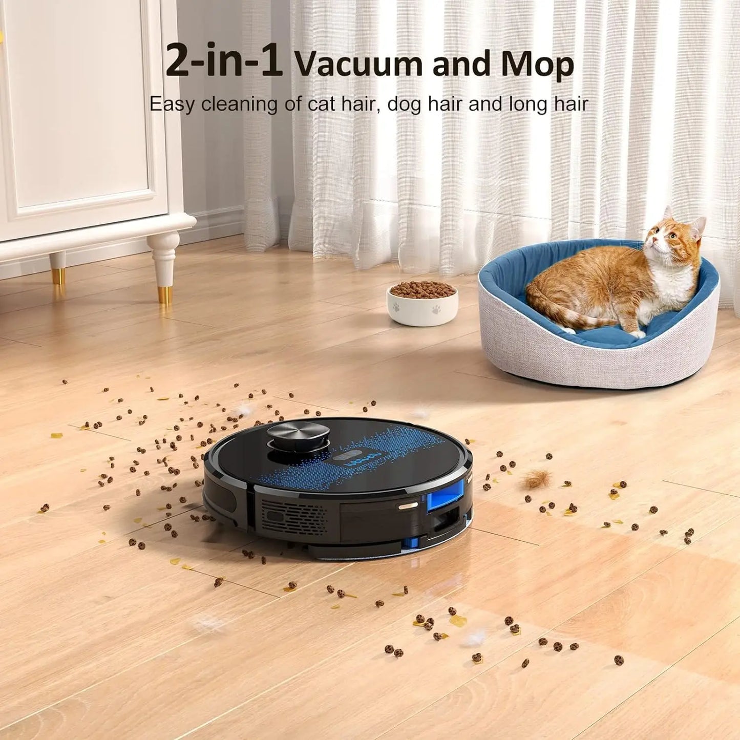 Lubluelu SL60D Robot Vacuum and Mop Combo - 4000Pa Suction, 150Mins Runtime, Quiet Operation, Smart App Control, 10 No-Go Zones