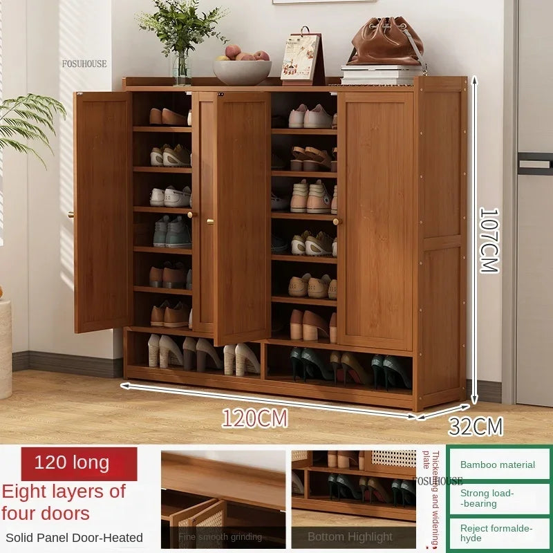 Japanese Bamboo Shoe Rack Indoor Multi-layer Dustproof Shoe Organizers Furniture Imitation Rattan Weave Cabinets for Living Room