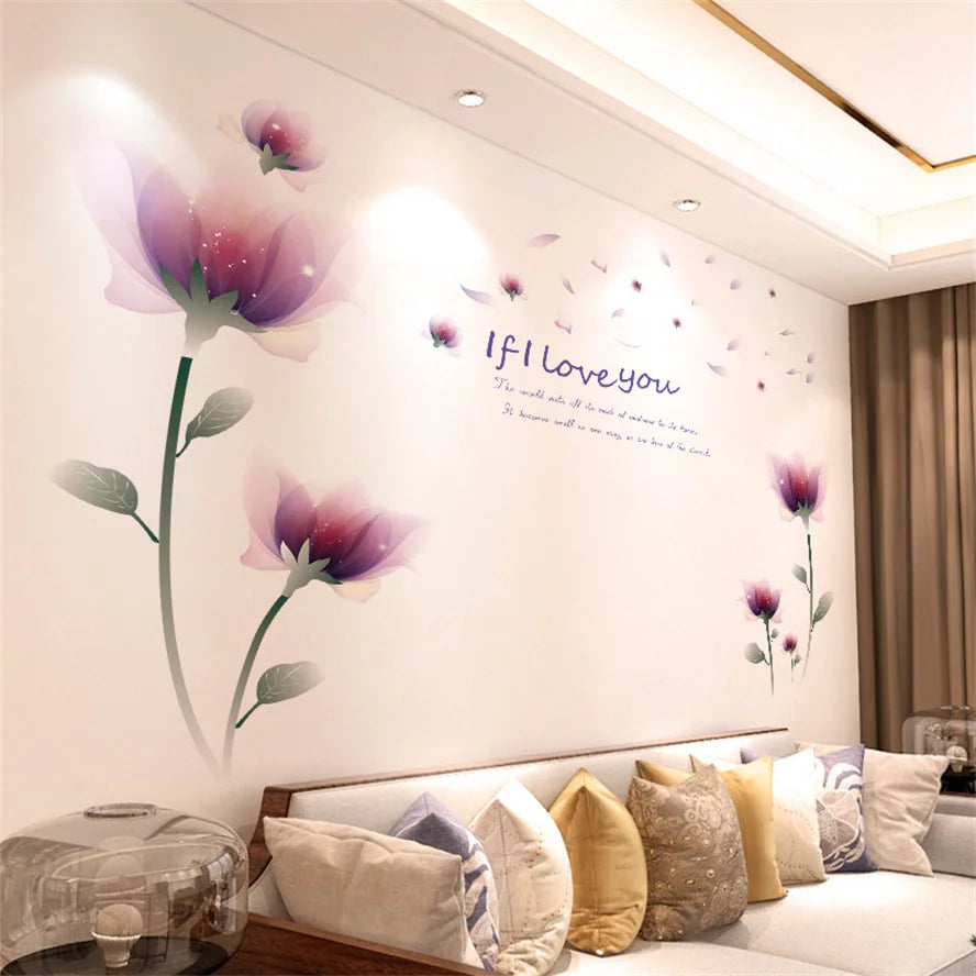 DIY Purple Lavender Living Room Wall Stickers Decoration