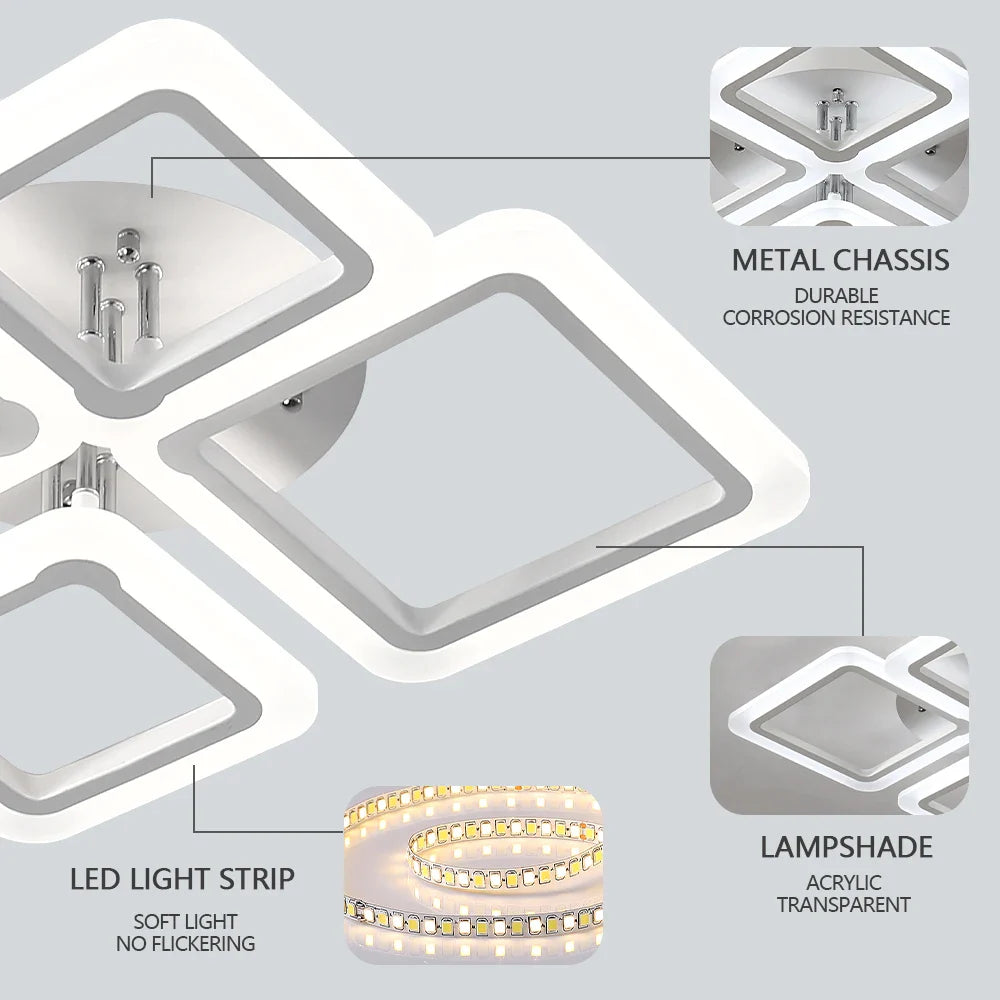 Modern LED Ceiling Light Dimmable Ceiling Lamp Fixture Acrylic Flush Mount Ceiling Chandelier Lighting for Living Room Home