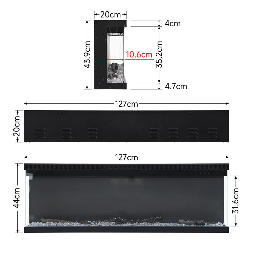 KOMORE Recessed/Freestanding 3-sided Tempered Glass Front Electric Fireplace, 12 Flame Colors, 1500W 40&50 Inch