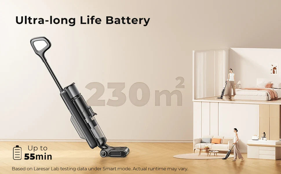 Laresar M3 Cordless Wet Dry Vacuum Cleaner Mop, Edge Cleaning 55min Auto Suction Floor Washer Self-Cleaning Smart Home Appliance