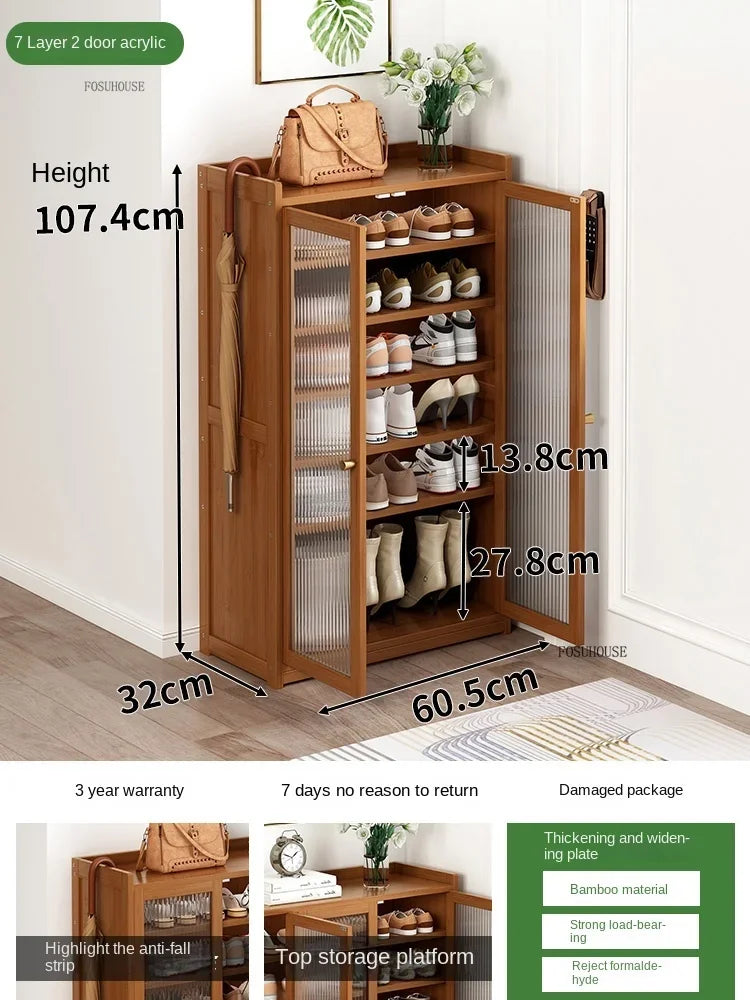 Japanese Bamboo Shoe Rack Indoor Multi-layer Dustproof Shoe Organizers Furniture Imitation Rattan Weave Cabinets for Living Room