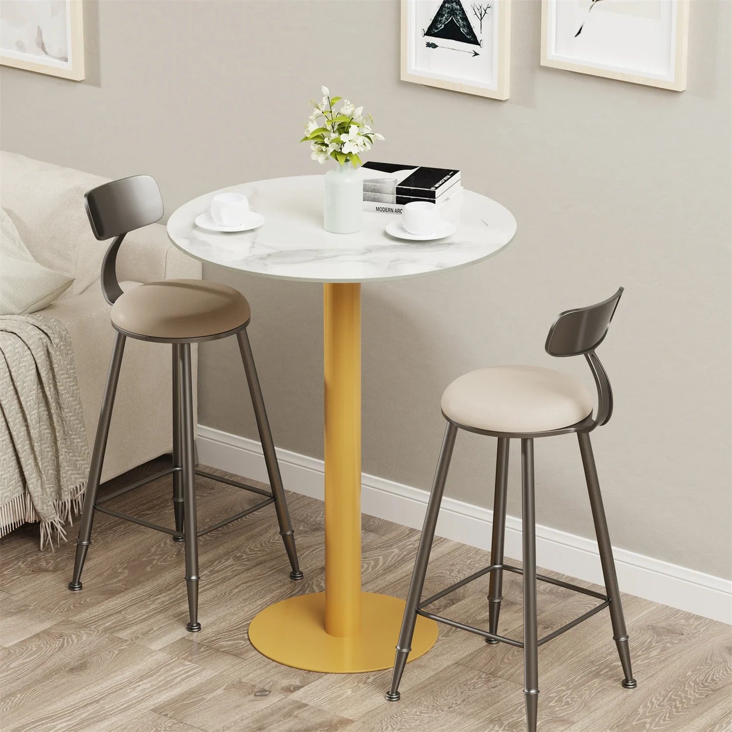 High-End Round Bar Table, Small Kitchen Dining Table, Cocktail Table for Living Room, Party Stone Top, Tall, 100cm