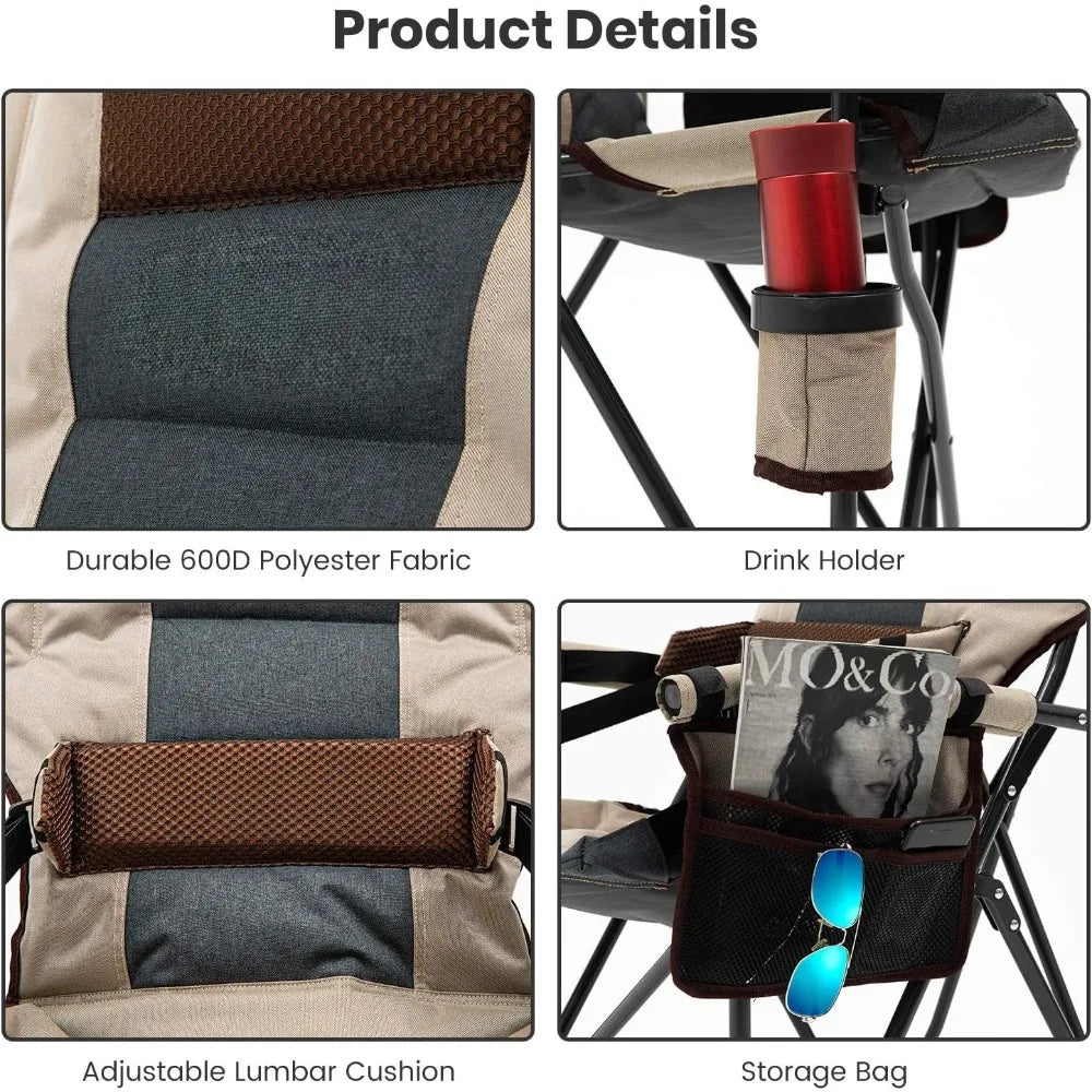Adjustable Oversized Camping Chair High Luxury Upholstered Seat with Lumbar Back Support 400 Lb High Back Camping Chair