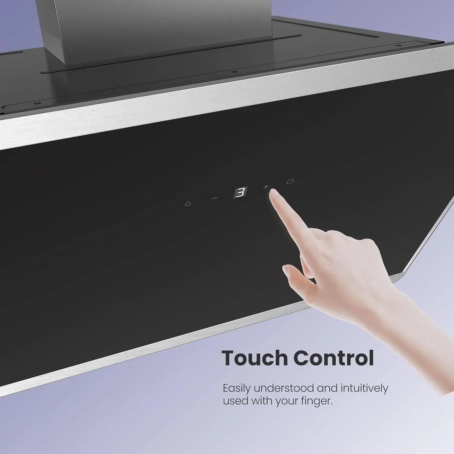 COMFEE 60cm Angled Cooker Hood Class A+ Tempered Glass Extractor Hood With Touch Screen, LED And Recirculating System