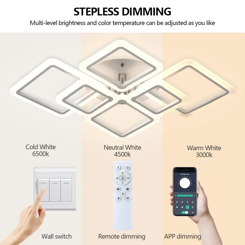 Modern LED Ceiling Light Dimmable Ceiling Lamp Fixture Acrylic Flush Mount Ceiling Chandelier Lighting for Living Room Home