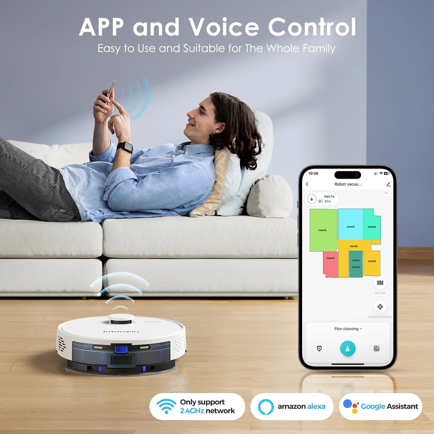 Lubluelu L15 Robot Vacuum And Mop Combo 5000Pa, Auto-Charging, 5 Maps, Robot Vacuum, 30 No-go Zones, 3 In 1 Robot Vacuum Cleaner