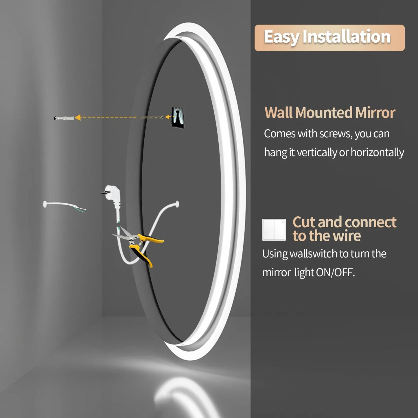 Ultra Bright Oval LED Bathroom Mirror, Anti-Fog, Dimmable, Backlit, Lighted Vanity Mirror, 3 Touch Switch, 28 ", 32"