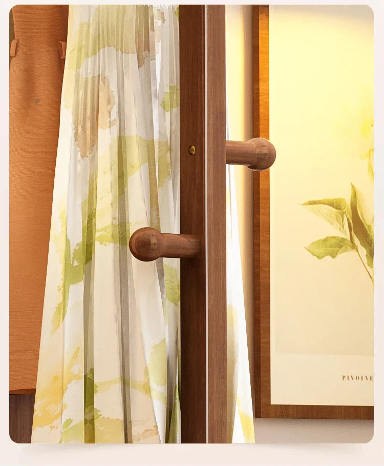 Solid wood hanger bedroom floor coat rack with mirror integrated