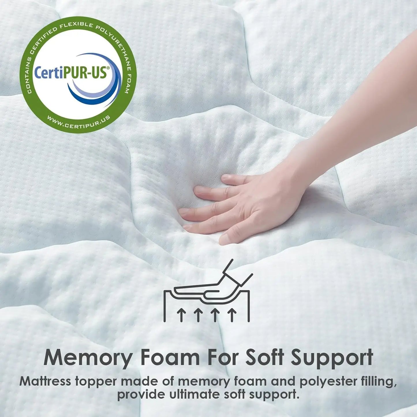 Memory Foam Mattress Topper Double Bed, Gel Mattress Pad with Extra Deep Pocket, Breathable Mattress Cover, 135x190x3cm, White