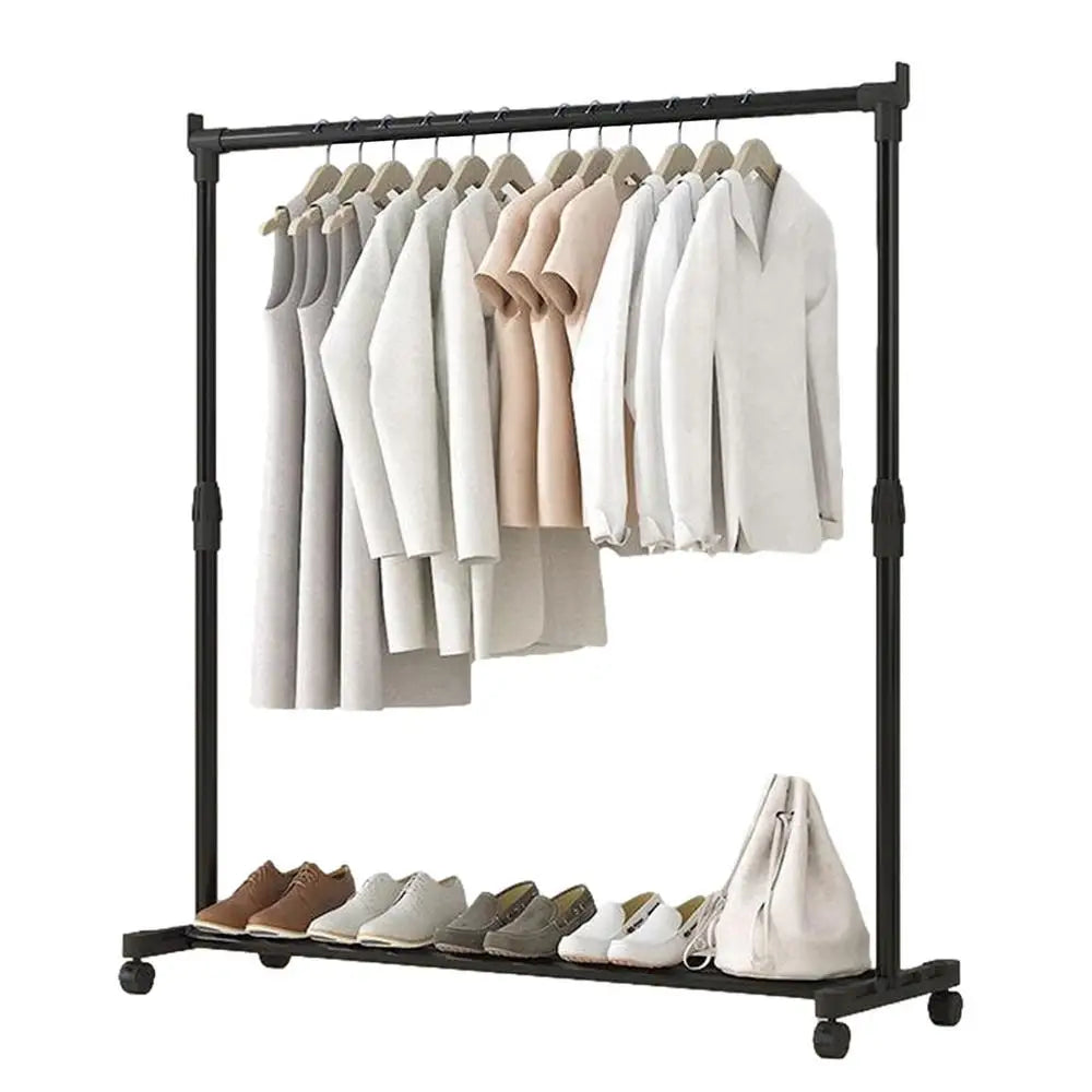 Clothes Rack With Wheels Metal Telescopic Adjustable Laundry Shop Living Room Bedroom Garment Rack Heavy-duty Standing Hanger