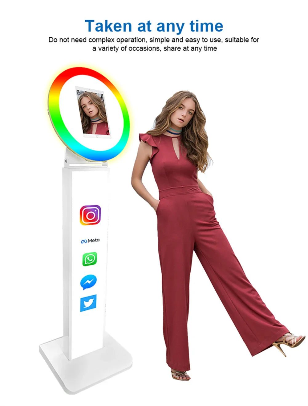 iPad Photo Booth Selfie Machine Shell Adjustable Stand Photobooth With LED Ring Light Customized LOGO For Wedding Partys Events