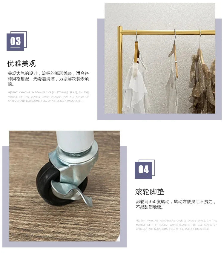 Clothes Storage Rod Stand Wheels Mobile Folding Clothes Drying Hangers Rail Golden Balcony Colgador De Ropa Bedroom Furniture