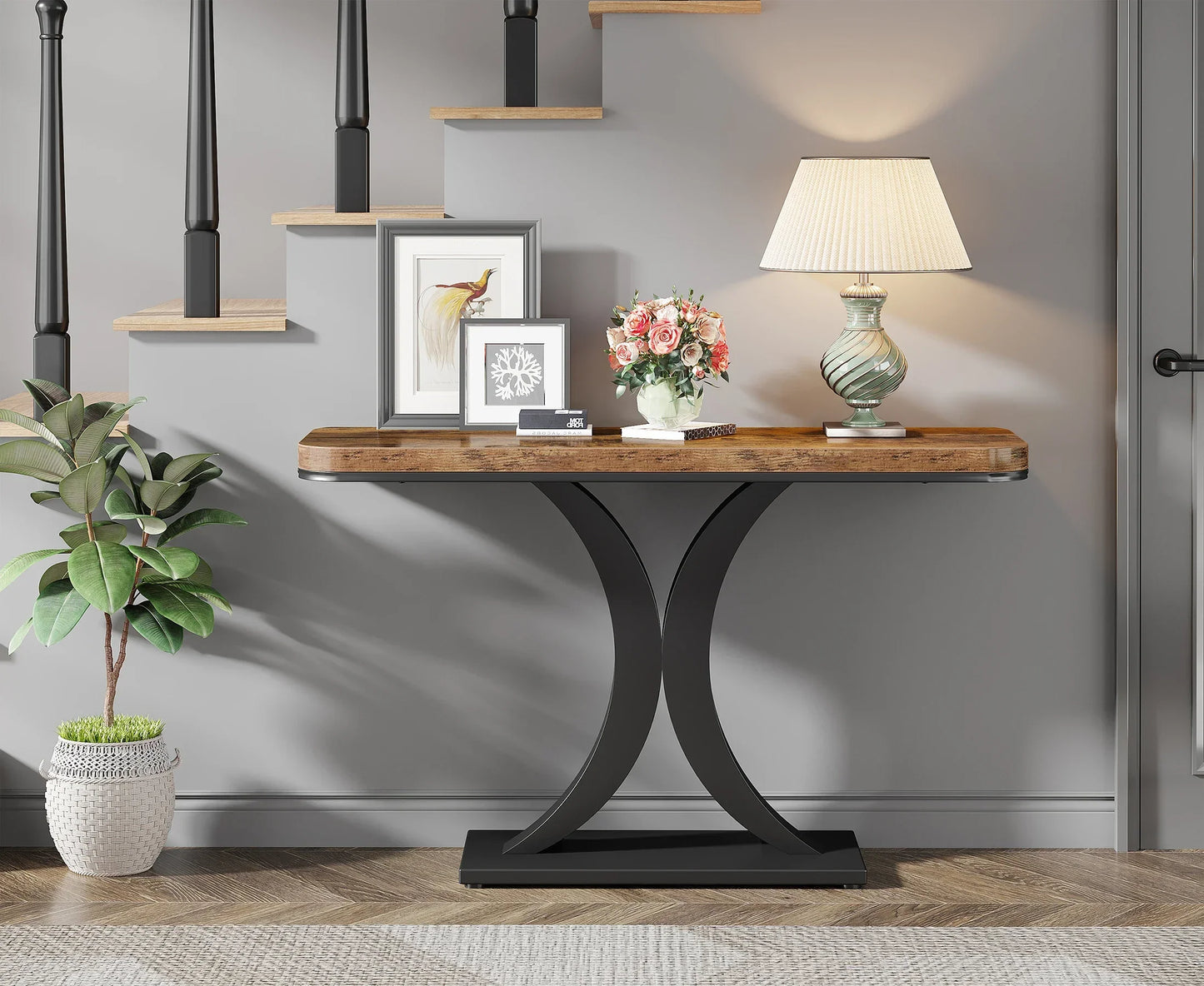 Tribesigns Industrial Console Table, 40 inch Narrow Entryway Foyer Table with Geometric Base, Rustic Hallway Accent Table