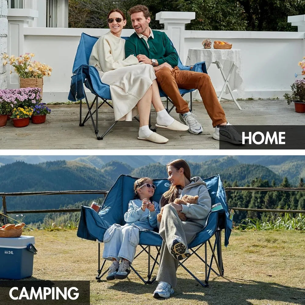 Double Camping Chairs Tub Chair Deluxe Moon Chairs Collapsible Giant Festival Garden Lawn Picnic Chair Load 272KG