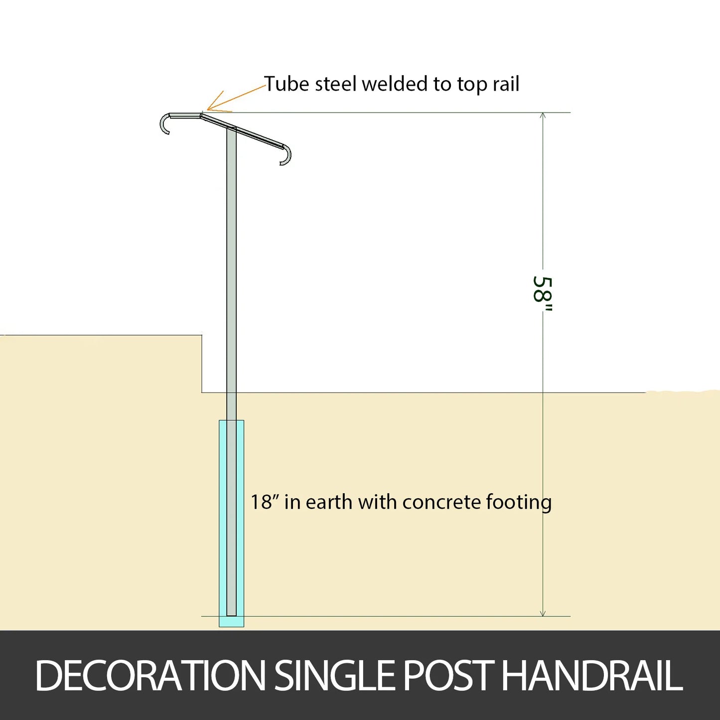 VEVOR Single Post Wrought Iron Handrail Post Mount Step Grab Supports in Ground Long Post Fits 1 or 2 Steps Grab Rail Single