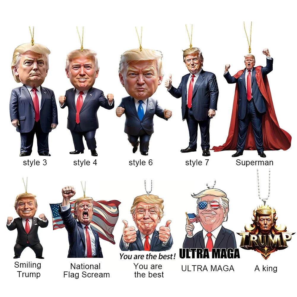 10PCS Cartoon Trumps Pendant Crossborder Acrylic Flat Car Interior Pendant Keychain Pendant Car Rearview Mirror Backpack Keyring