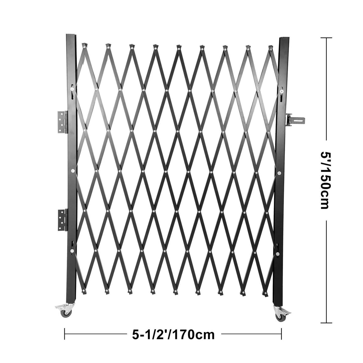 VEVOR Single Folding Security Gate 1.5-2m x 1.22-3.66m Folding Door Gate Steel Accordion Flexible Expanding Security Gate Black