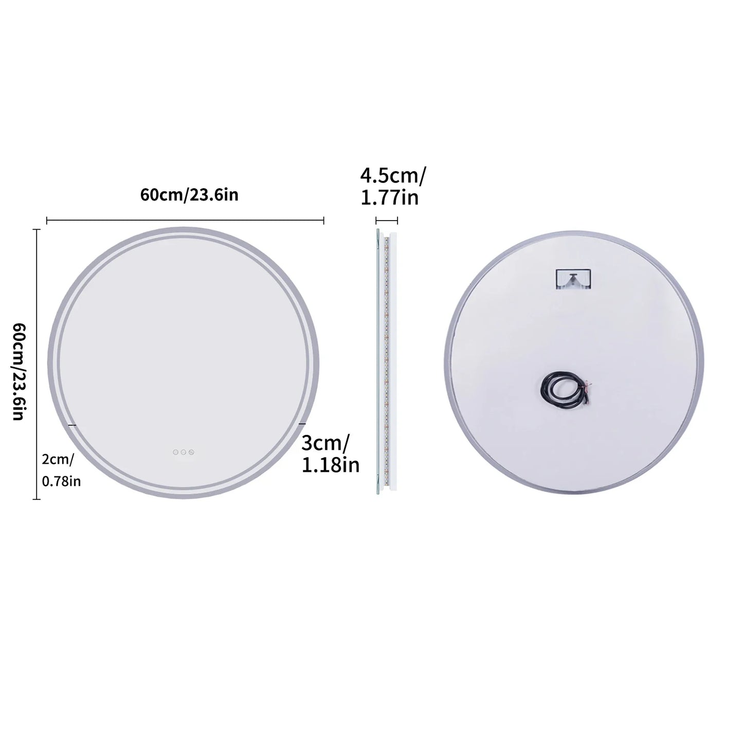 LUVODI Smart Illuminate Large Round Mirror for Bathroom Touch Screen Dimmable Anti-fog Bathroom LED Light Mirror