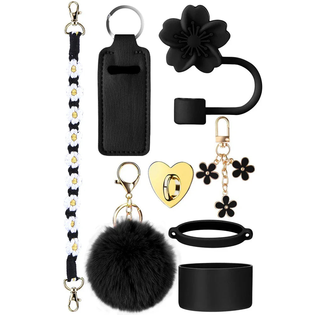 8Pcs/Set Silicone cup cover Straw Cover Handle Strap Keychain Lipstick Pouch for Stanley 40oz Tumbler Accessories Set