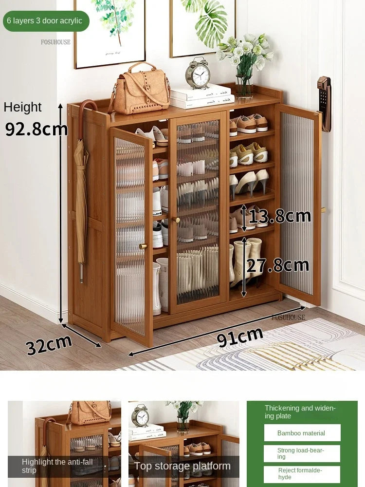 Japanese Bamboo Shoe Rack Indoor Multi-layer Dustproof Shoe Organizers Furniture Imitation Rattan Weave Cabinets for Living Room