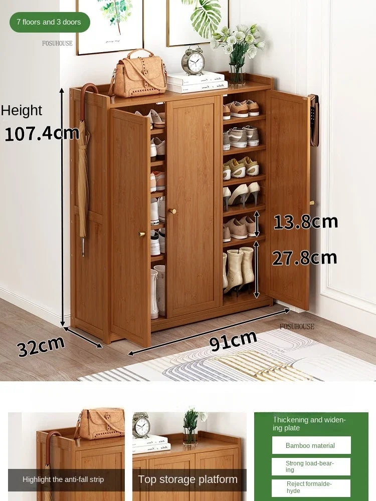 Japanese Bamboo Shoe Rack Indoor Multi-layer Dustproof Shoe Organizers Furniture Imitation Rattan Weave Cabinets for Living Room