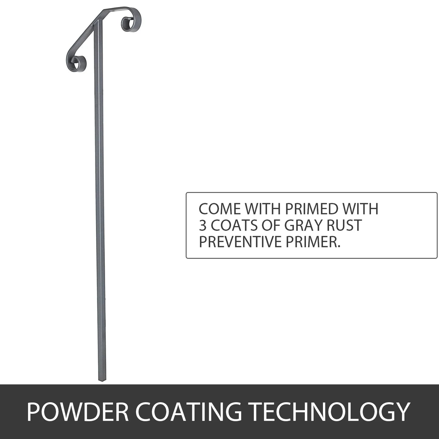 VEVOR Single Post Wrought Iron Handrail Post Mount Step Grab Supports in Ground Long Post Fits 1 or 2 Steps Grab Rail Single