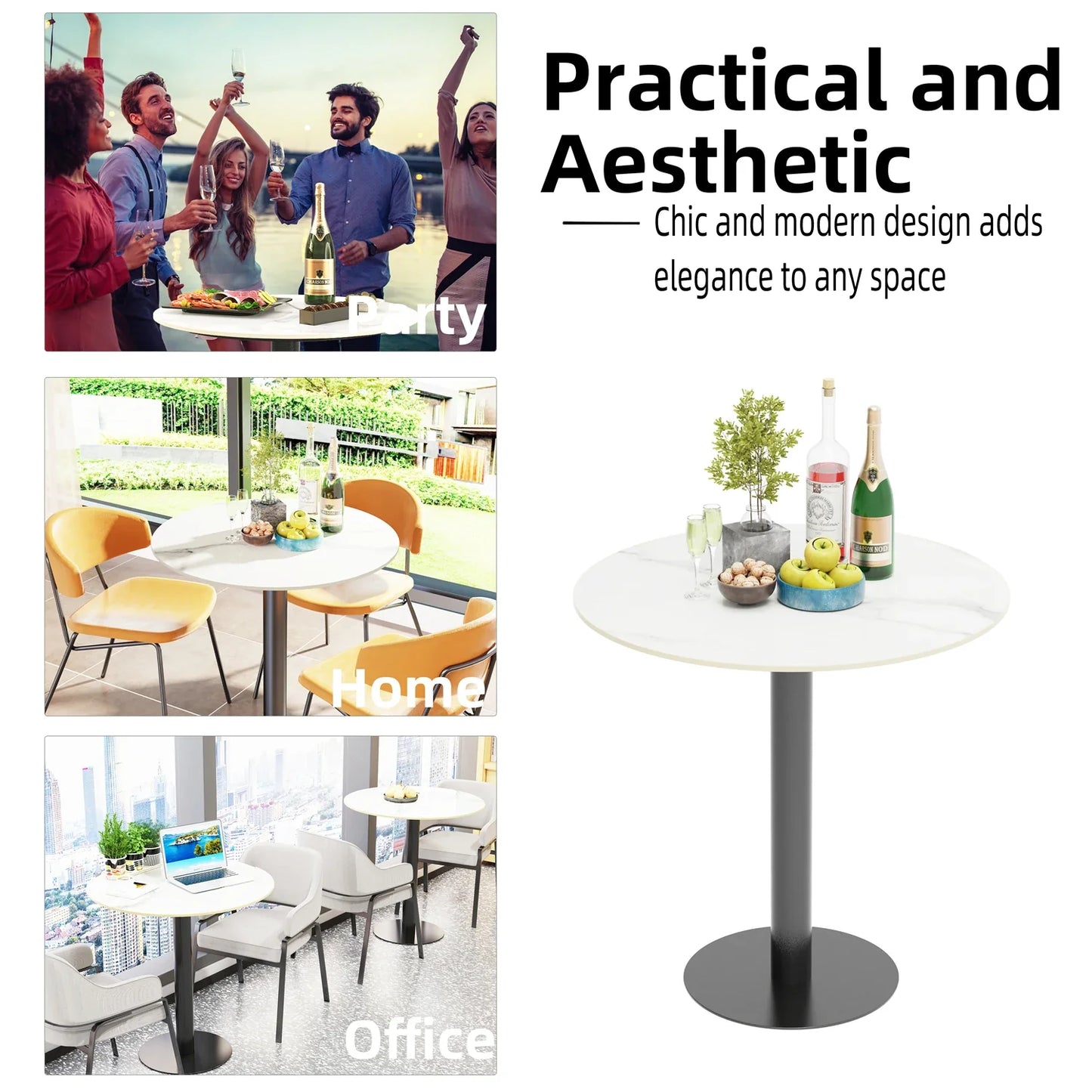 High-End Round Bar Table, Small Kitchen Dining Table, Cocktail Table for Living Room, Party Stone Top, Tall, 100cm