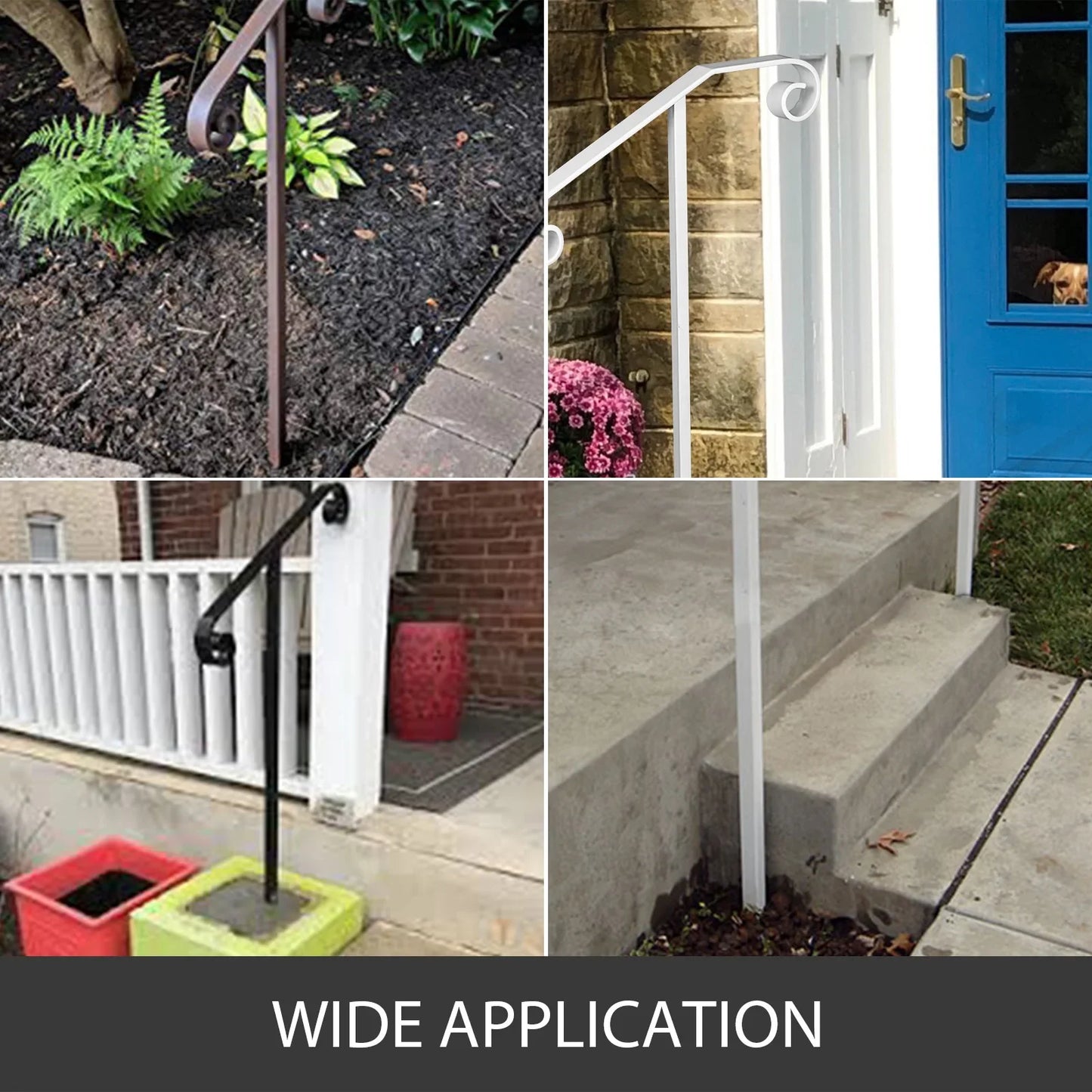 VEVOR Single Post Wrought Iron Handrail Post Mount Step Grab Supports in Ground Long Post Fits 1 or 2 Steps Grab Rail Single