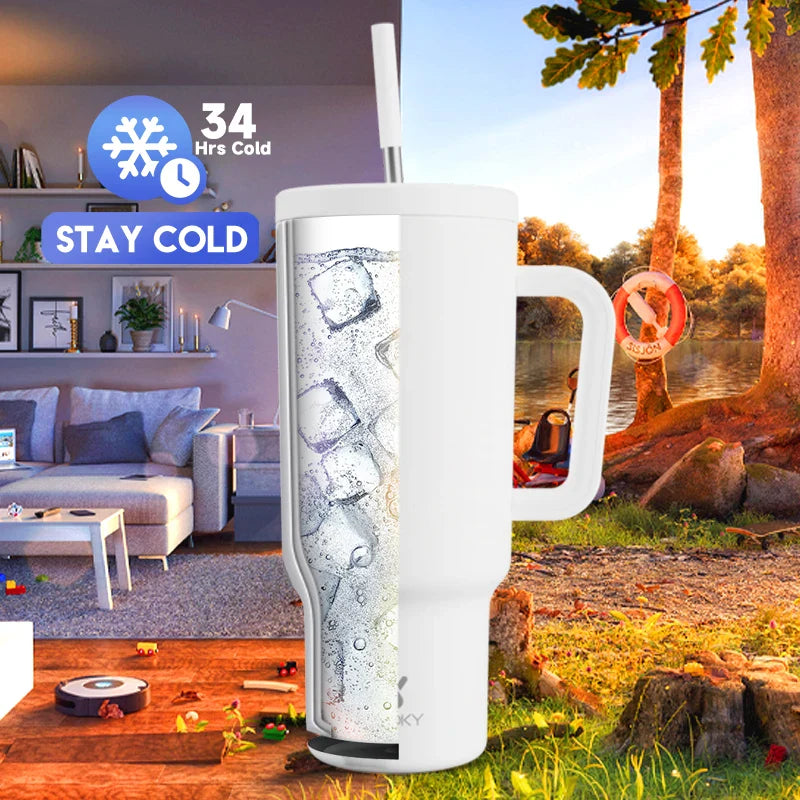 Meoky New 40oz Handle Tumbler Keep Hot Insulation Coffee Cup Multicolor Stainless Steel Leak-proof Car Mug Vacuum Bottle Winter