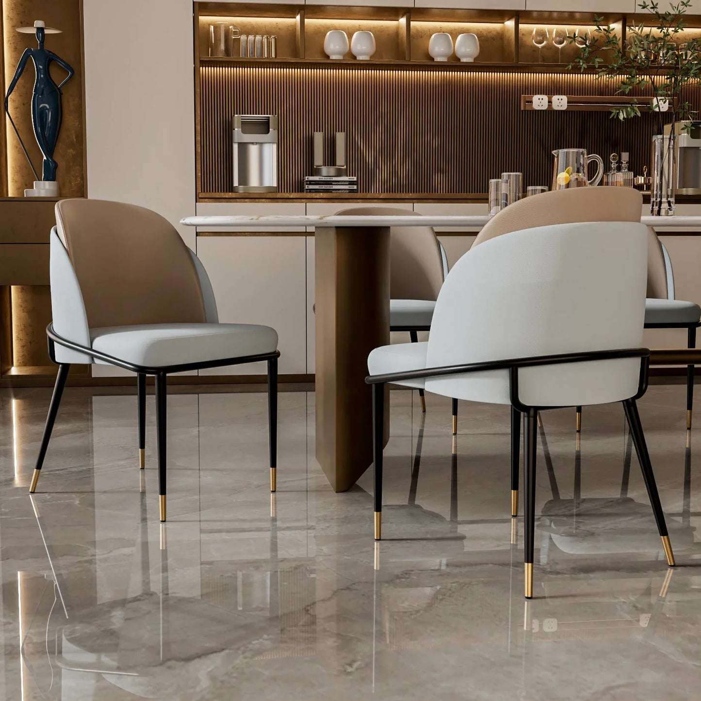 Luxurious Upholstered Dining Room Chairs Set, Microfiber Silicone Leather, 2 Colors, Kitchen Chairs