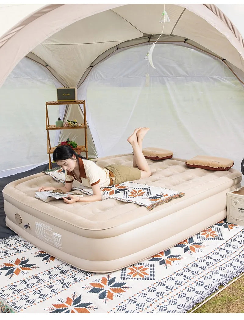 Interior Air Mattress Glamping Mats PVC Inflatable Sleeping Mattress Luxury 2 Person Camping Bed Mat Built-in Pump Thicken Mat